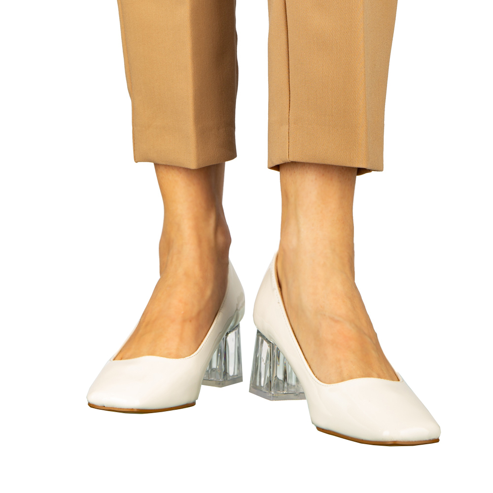 Pantofi dama cu toc albi din piele ecologica Stom, 4 - Kalapod.net